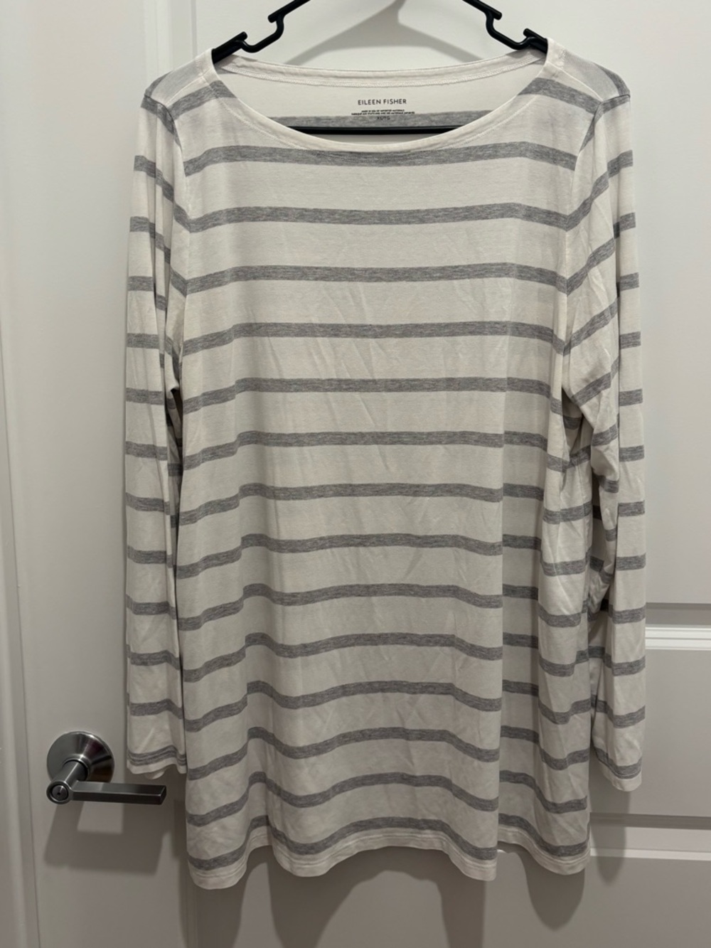Eileen Fisher Striped Long Sleeve Top XL Organic Cotton Minimalist